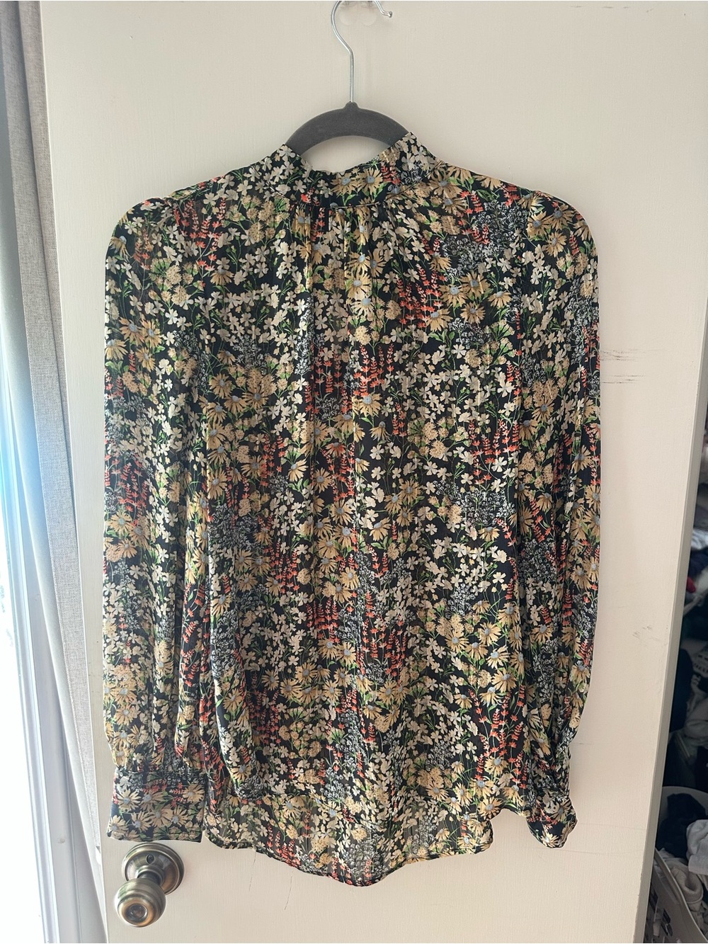 H&M Black Floral Mock-Neck Long-Sleeve Blouse